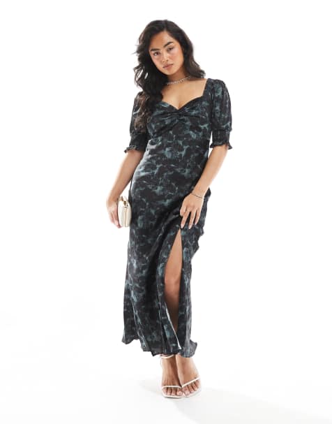 Glamorous open maxi tea dress in charcoal digital floral - view 1