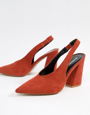 Glamorous – Orangea spetsiga skor med blockklack och hälrem