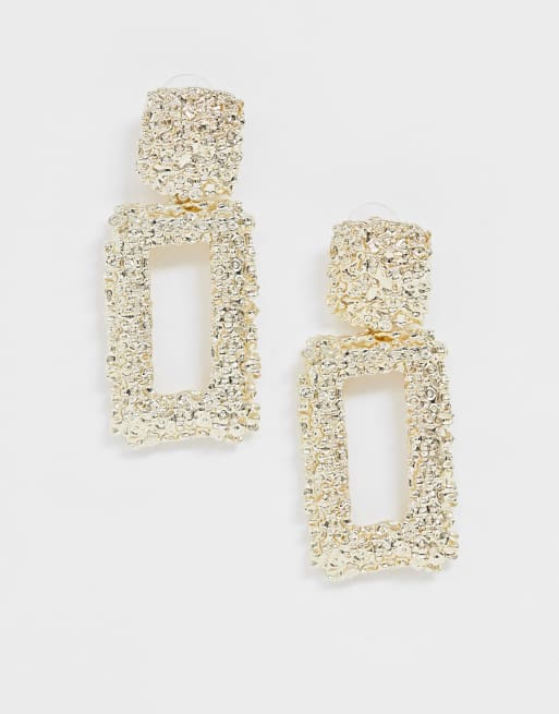 Glamorous Orecchini Pendenti Quadrati Color Oro Martellato Asos