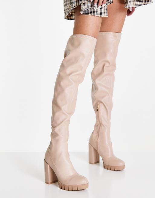 Beige boots 2024 over the knee