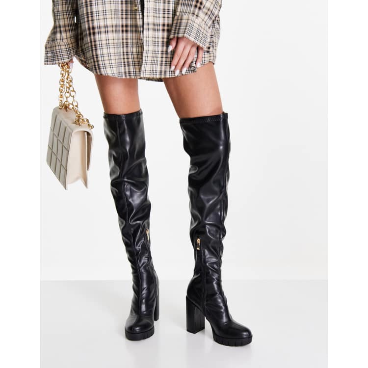 Black shiny over the knee boots sale