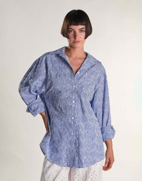 Glamorous Oversize shirt in embroidered stripe - view 1