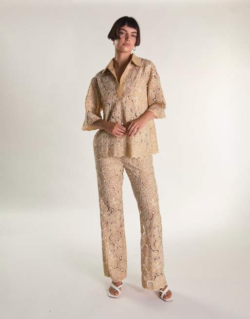 Glamorous Oversize shirt in sand embroidered, 2 of 4