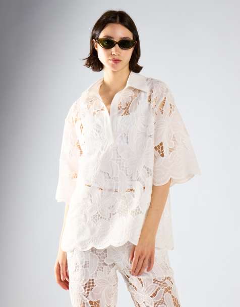 Glamorous Oversize shirt in white embroidered - view 1