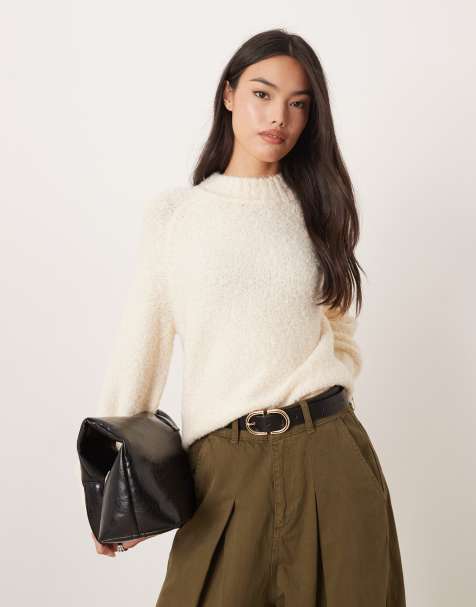 Glamorous oversized baggy fit knit sweater in ecru - view 1