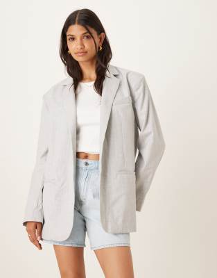 Glamorous Oversized-Blazer in light grey pinstripe - view 1