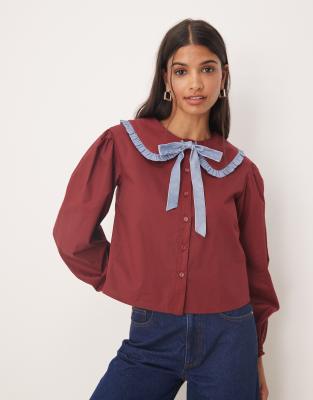 Glamorous Oversized Collar Blouse In Red
