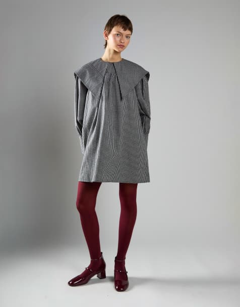 Glamorous Oversized collar mini dress in black check