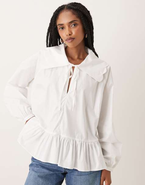 Glamorous Oversized collar peplum shirt in off white - view 1