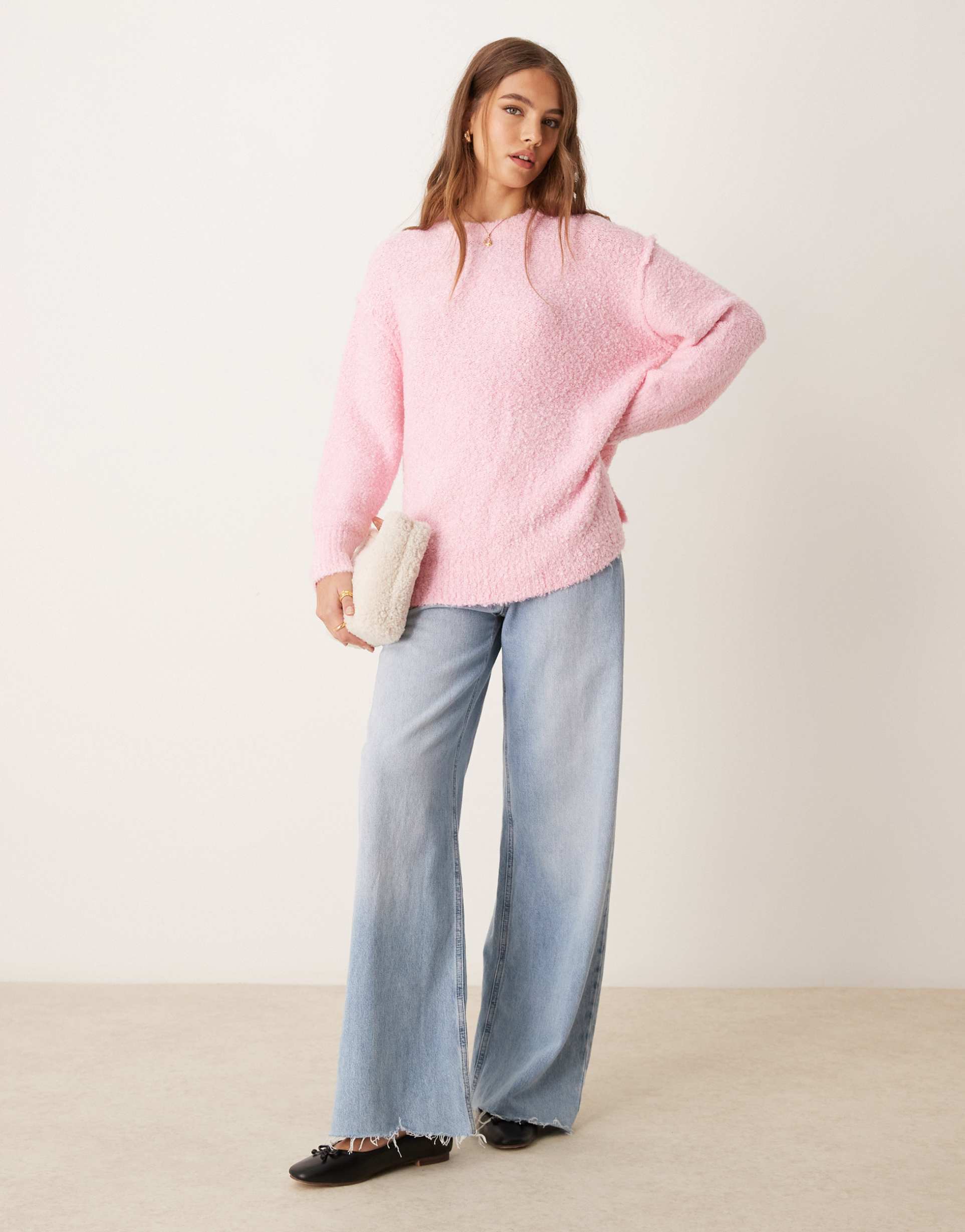 glamorous oversized cozy knit sweater in candy pink