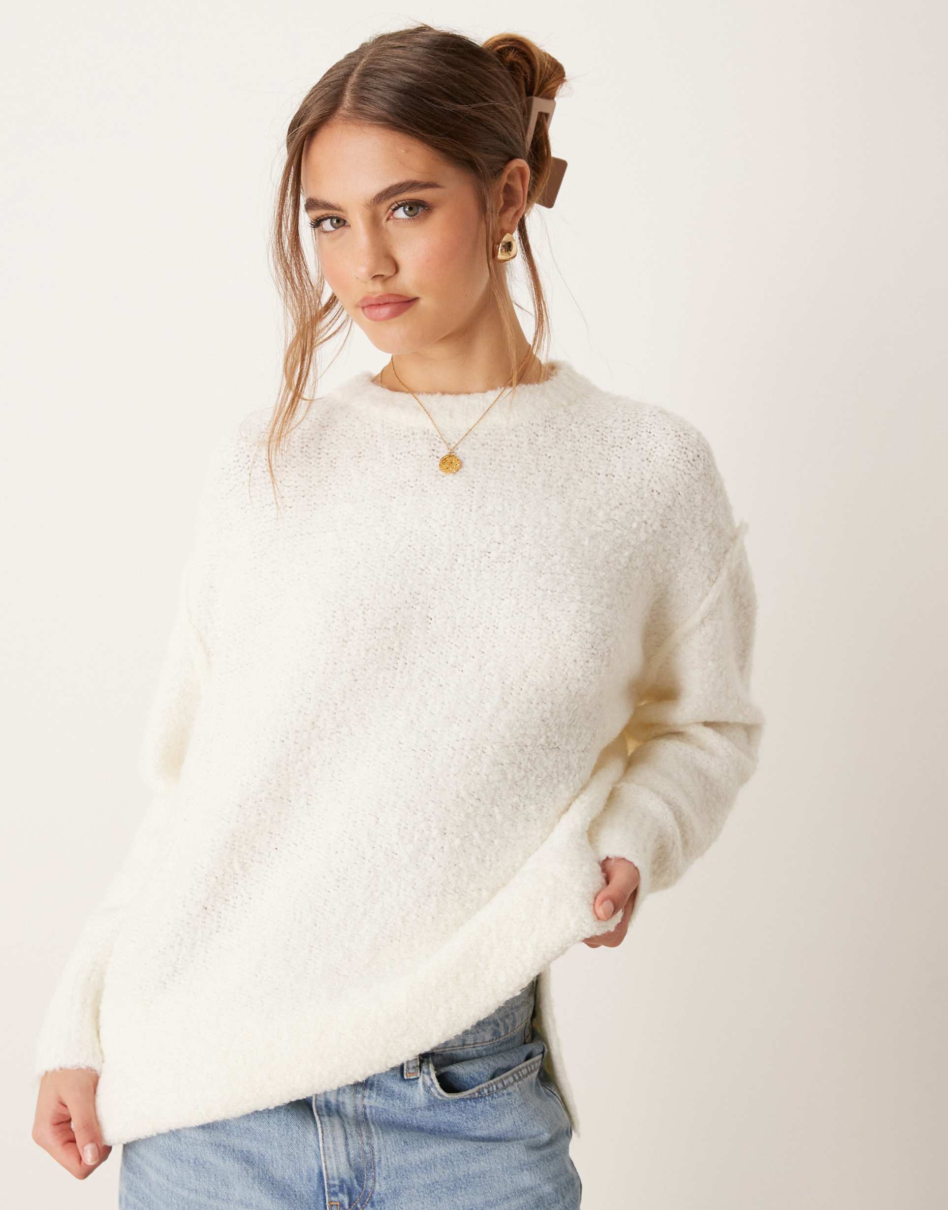 glamorous oversized cozy knit sweater in off white