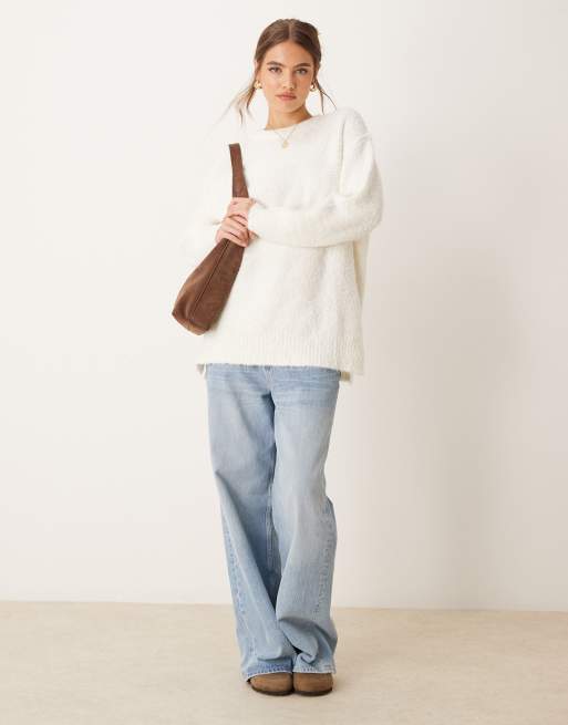 Free 2024 People Oversized Knit Sweater Off White Cozy Extra Big Flared Sleeve