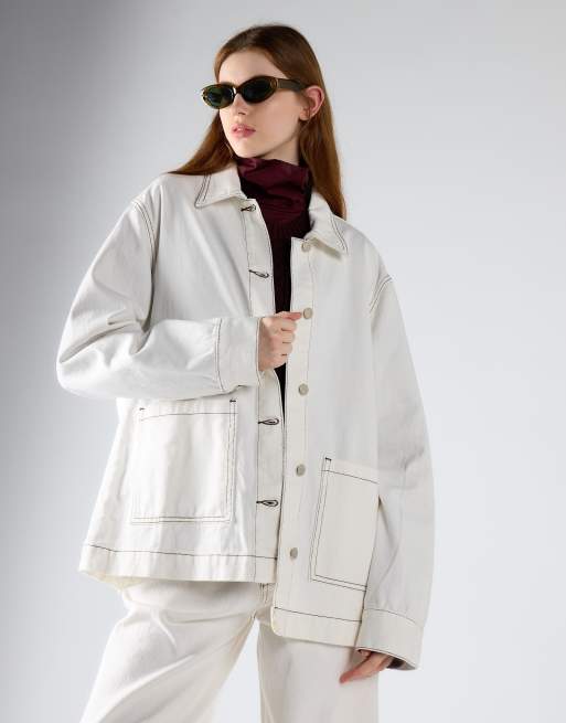 Glamorous Oversized denim jacket in off white, 4 of 4