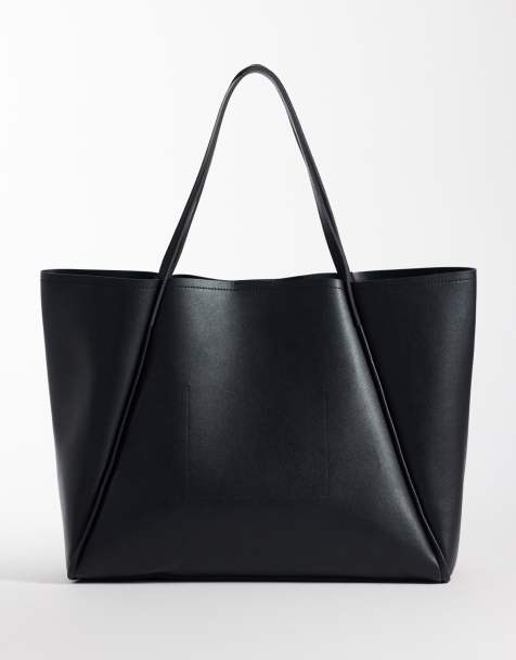Glamorous oversized faux leather tote bag in black - view 1