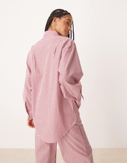 Glamorous - Oversized gestreept poplin overhemd in rood, deel van co-ord set, 4 van 4