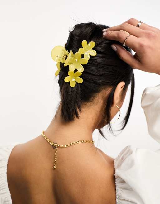 Glamorous - Oversized haarklem met bloemen in geel