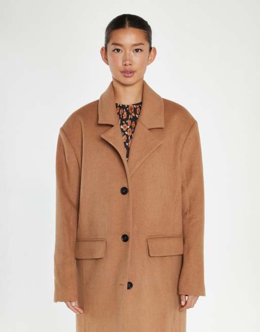 Glamorous Oversized longline coat in tan, 2 of 4