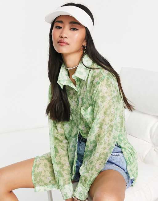 Oversized floral store mesh top