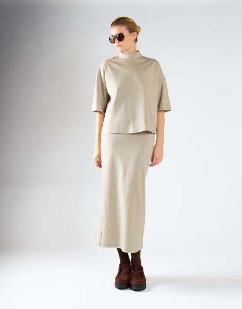 Glamorous Oversized mock-neck short-sleeves top in khaki marl - view 1