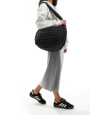 Glamorous Oversized Padded Shoulder Bag In Black Nylon