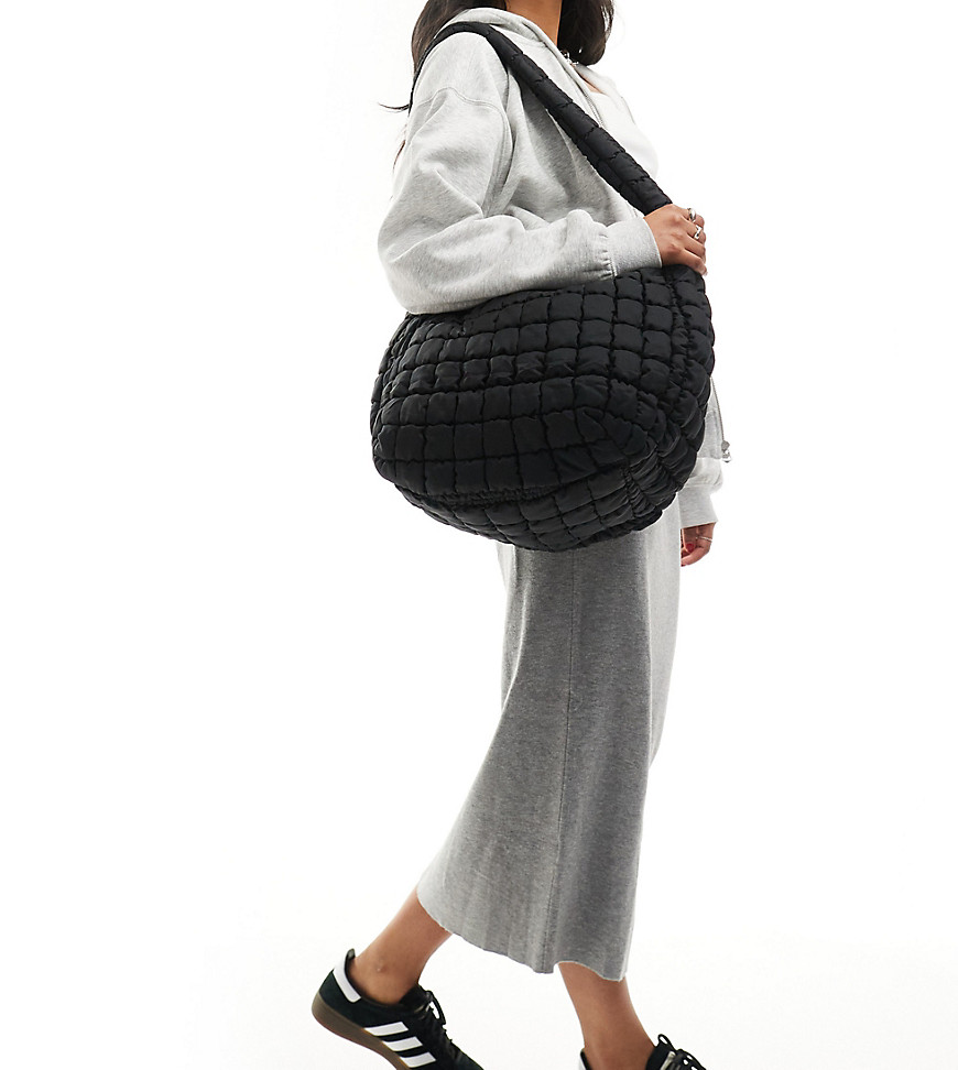 Glamorous Oversized Padded Shoulder Bag In Black Nylon In Metallic