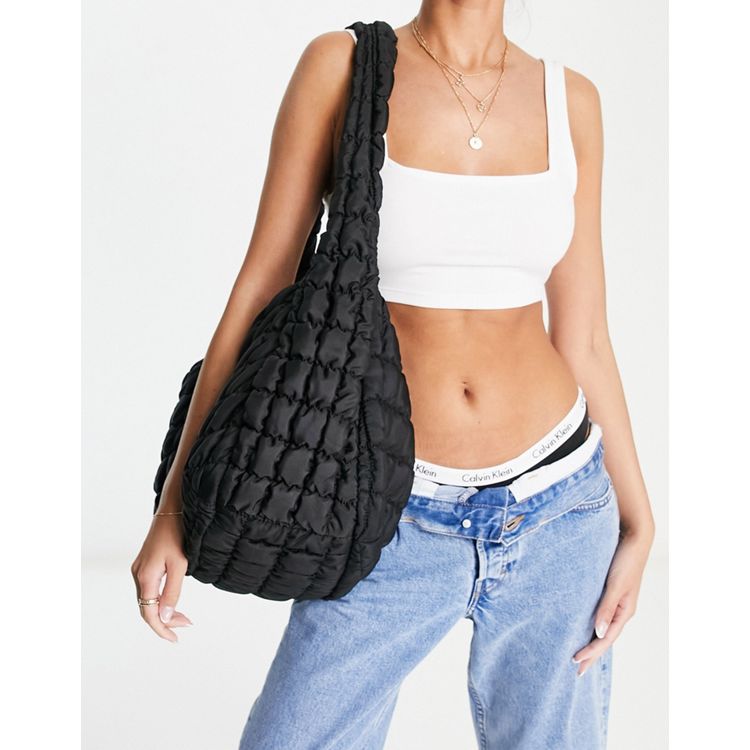 Glamorous oversized quilted shoulder bag in nylon