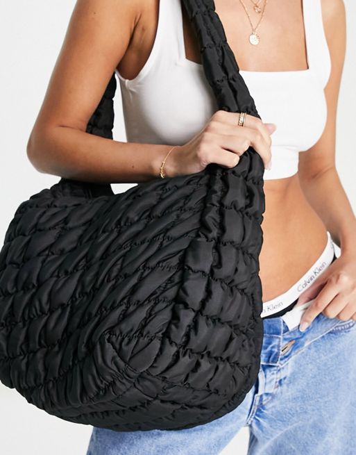 Glamorous oversized quilted shoulder bag in nylon