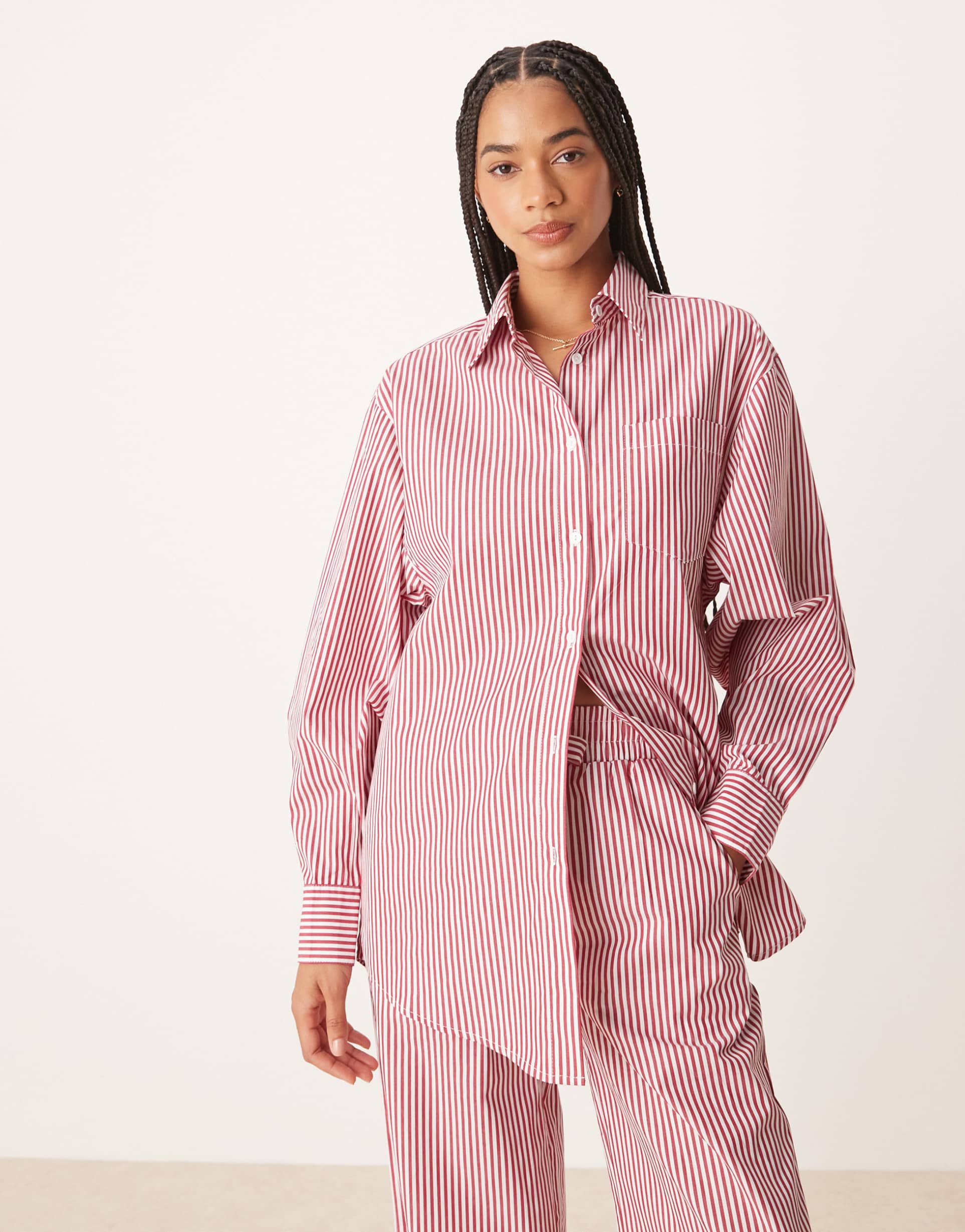 glamorous oversized poplin shirt in red stripe - part of a set