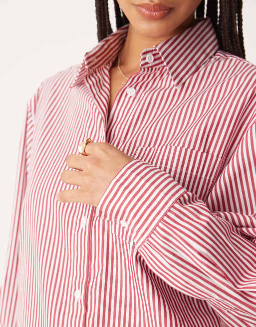 Glamorous oversized poplin shirt in red stripe (part of a set), 2 of 4