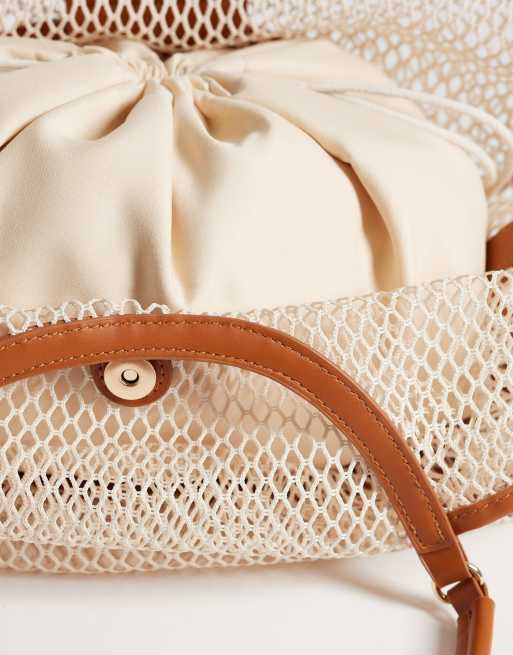 Glamorous oversized raffia woven tote bag with faux leather detail in neutral cream, 4 of 4