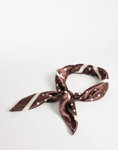 Glamorous oversized satin scarf in brown polka dot - view 1