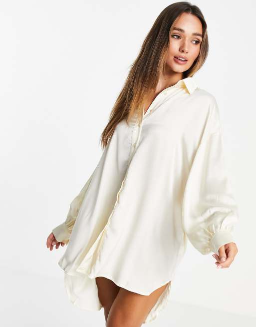 Long satin hotsell shirt dress