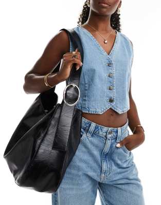 Glamorous Oversized Shoulder Bag With Buckle Detail In Black