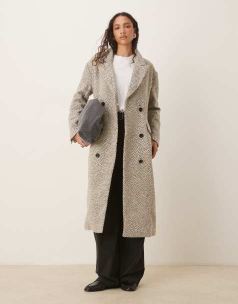 Glamorous oversized tailored coat in grey herringbone - view 1