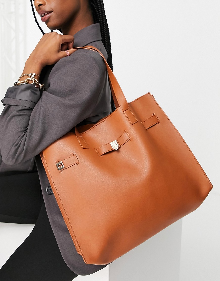 Glamorous Oversized Tote Bag In Tan-brown