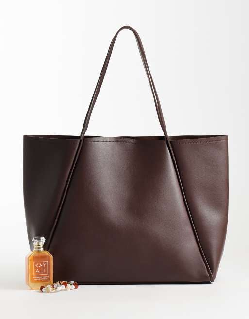 Glamorous oversized toteväska i mörkbrun läderimitation, 2 av 4