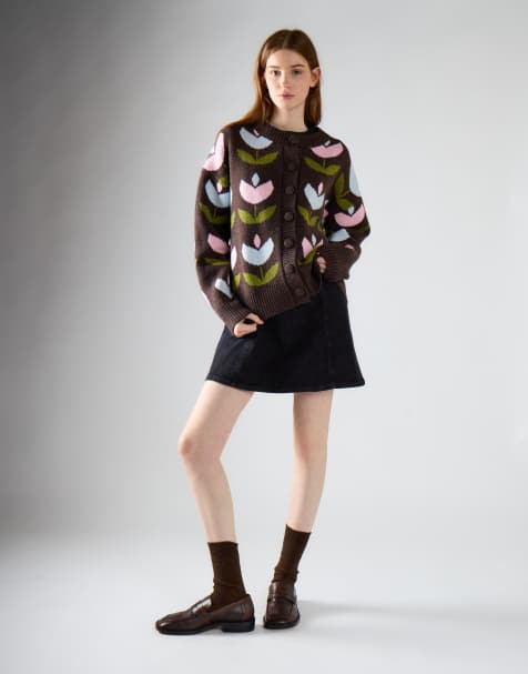 Glamorous Oversized tulip print cardigan in brown multi - view 1