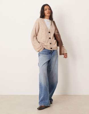 Glamorous Oversized V Neck Cardigan In Brown