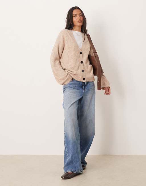 Glamorous oversized v neck cardigan in pink beige marl, 2 of 4