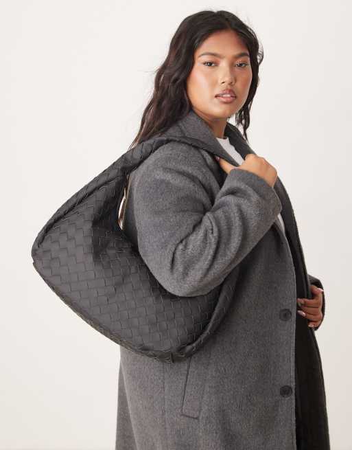 Glamorous - Oversized vævet skuldertaske i mat sort 