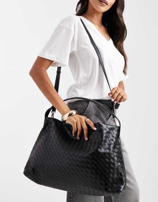 Glamorous oversized woven shoulder bag in black