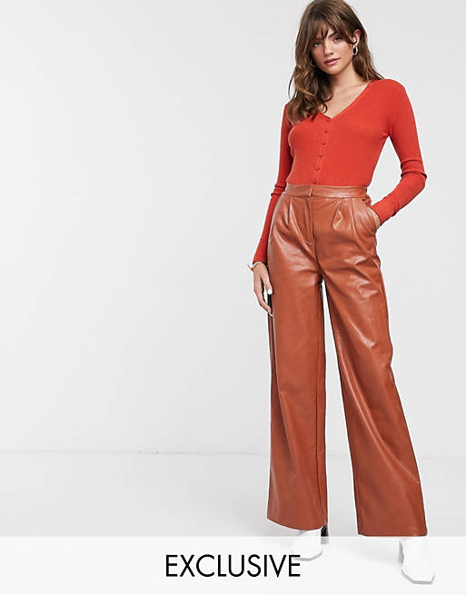Glamorous - Pantalon large en imitation cuir doux