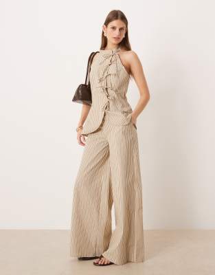 Pantalon rayé d'ensemble à enfiler avec taille large - Blanc et bleu-Multicolore 36