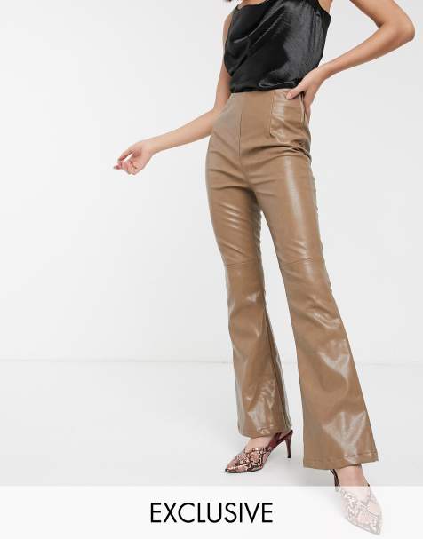 Glamorous - Pantalon taille haute évasé en imitation cuir doux