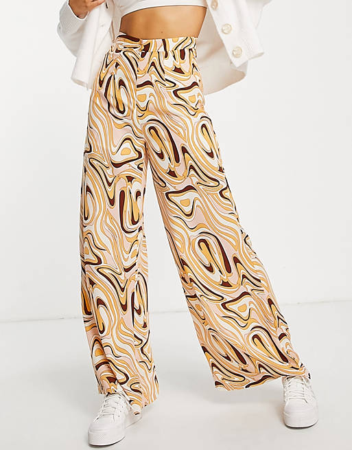 Glamorous - Pantaloni a fondo ampio e a vita alta con stampa effetto marmo