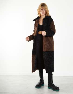 Glamorous Patchwork Longline Coat In Black
