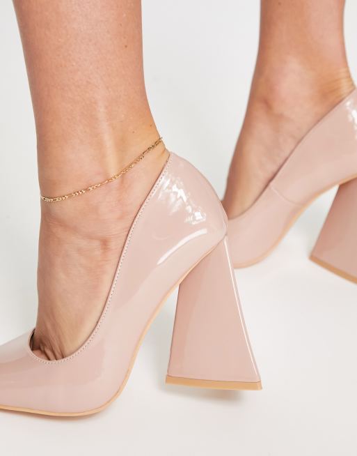 Nude patent block heel shoes sale