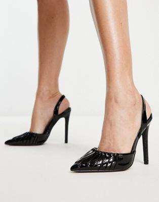 Glamorous patent heel court shoes in black patent