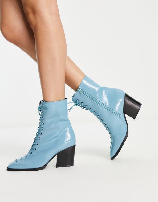 Blue cheap patent boots