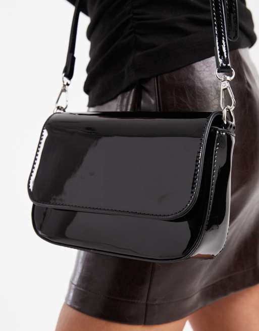 Glamorous patent shoulder bag in black, 2 of 4